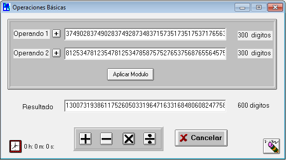 prácticarsa1.2.2 Usa ahora el software Fortaleza de Cifrados para comprobar que, en cambio, la multiplicación de números grandes tiene un comportamiento polinomial y además es muy rápido.