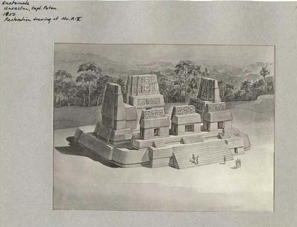 Figura 25. Vista del lado Este de la Estructura E-VII de Uaxactún. (Crédito: Peabody Museum, 1934).