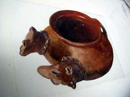 Figura 38. Acuarela de Antonio Tejeda de un plato con soportes mamiformes (Quetzaltenango, Guatemala). Figura 39.