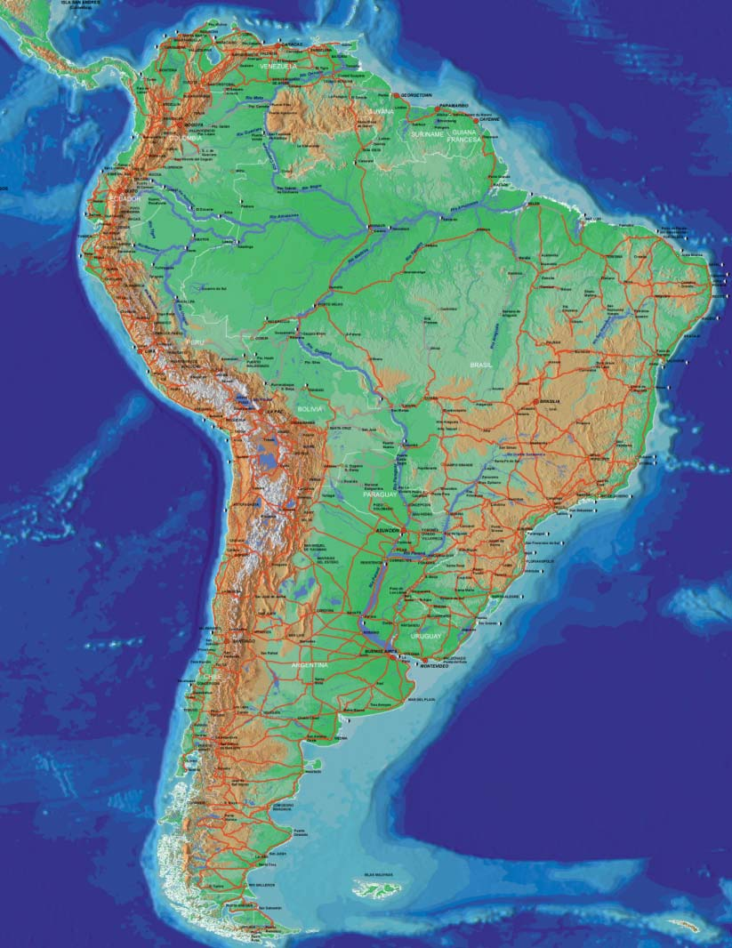 Suramérica: Un territorio lleno de barreras Cordillera de los Andes Selva Amazónica Que resulta en 5 Islas: 1. Plataforma Caribe 2. Cornisa Andina 3. Plataforma Atlántica 4.