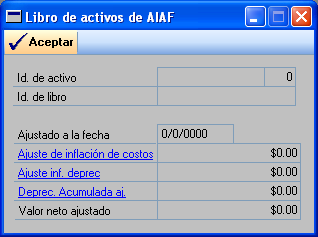 CAPÍTULO 1 CONFIGURACIÓN Y TARJETAS Para asignar cuentas de ajuste de inflación a un grupo de cuentas: 1. Abra la ventana Configuración de grupos de cuentas de AIAF.