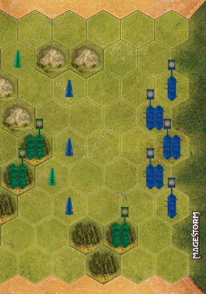 Cada jugador prepara su ejército usando las cartas de tropa especificadas en el escenario.