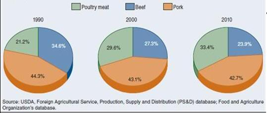 Producción y distribución % de carne en el