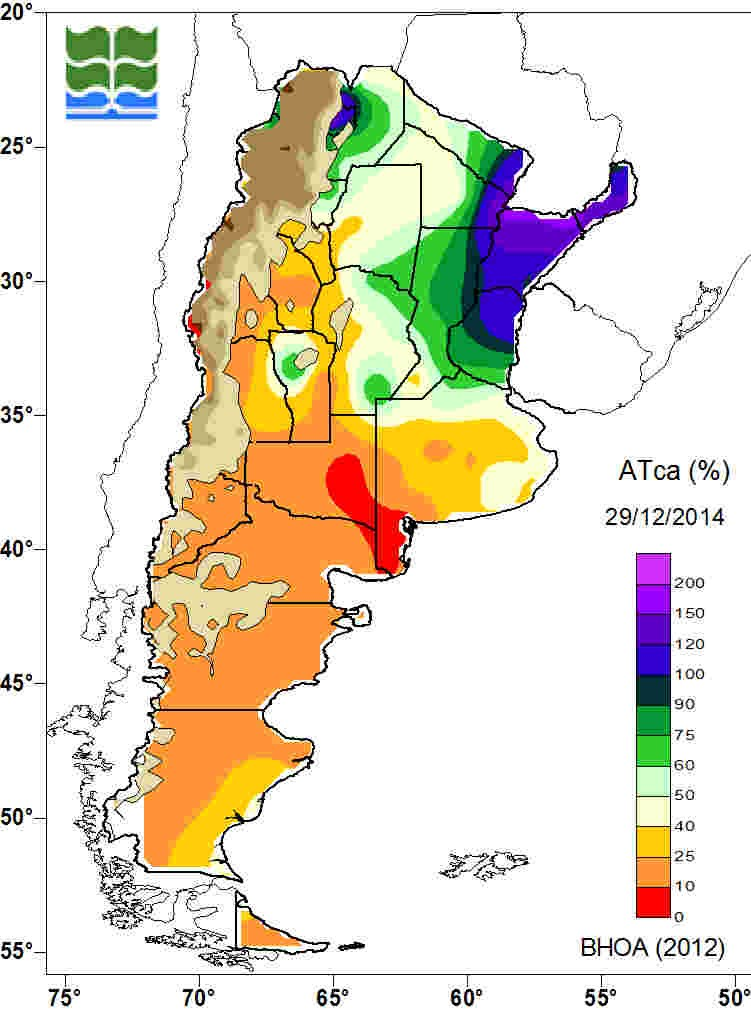 Balance de agua en el suelo al 29 de diciembre 2014 E l balance de agua en el suelo para todo el país, muestra la situación hídrica al día 29 de diciembre.