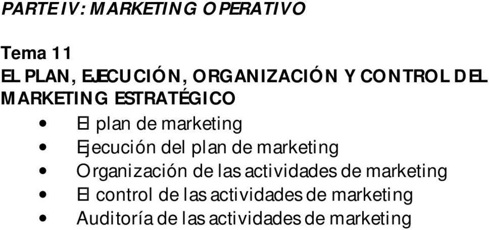 plan de marketing Organización de las actividades de marketing El