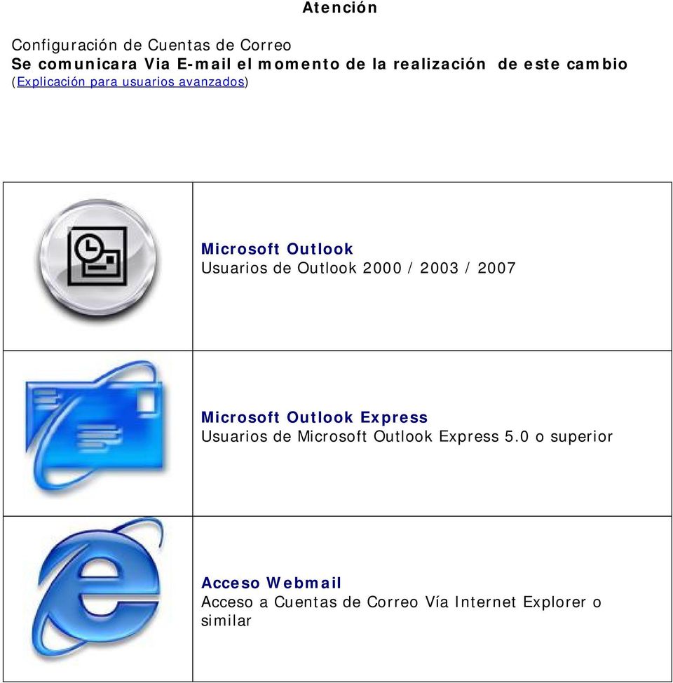 Usuarios de Outlook 2000 / 2003 / 2007 Microsoft Outlook Express Usuarios de Microsoft
