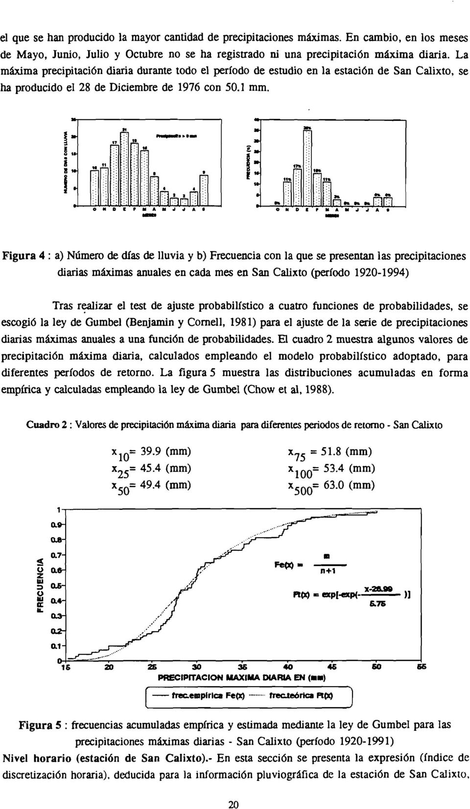 .....: : : Trhnnn - o M DI' ~ A ~ ~ A Figura 4: a) Número de días de lluvia y b) Frecuencia con la que se presentan las precipitaciones diarias máximas anuales en cada mes en San Calixto (período