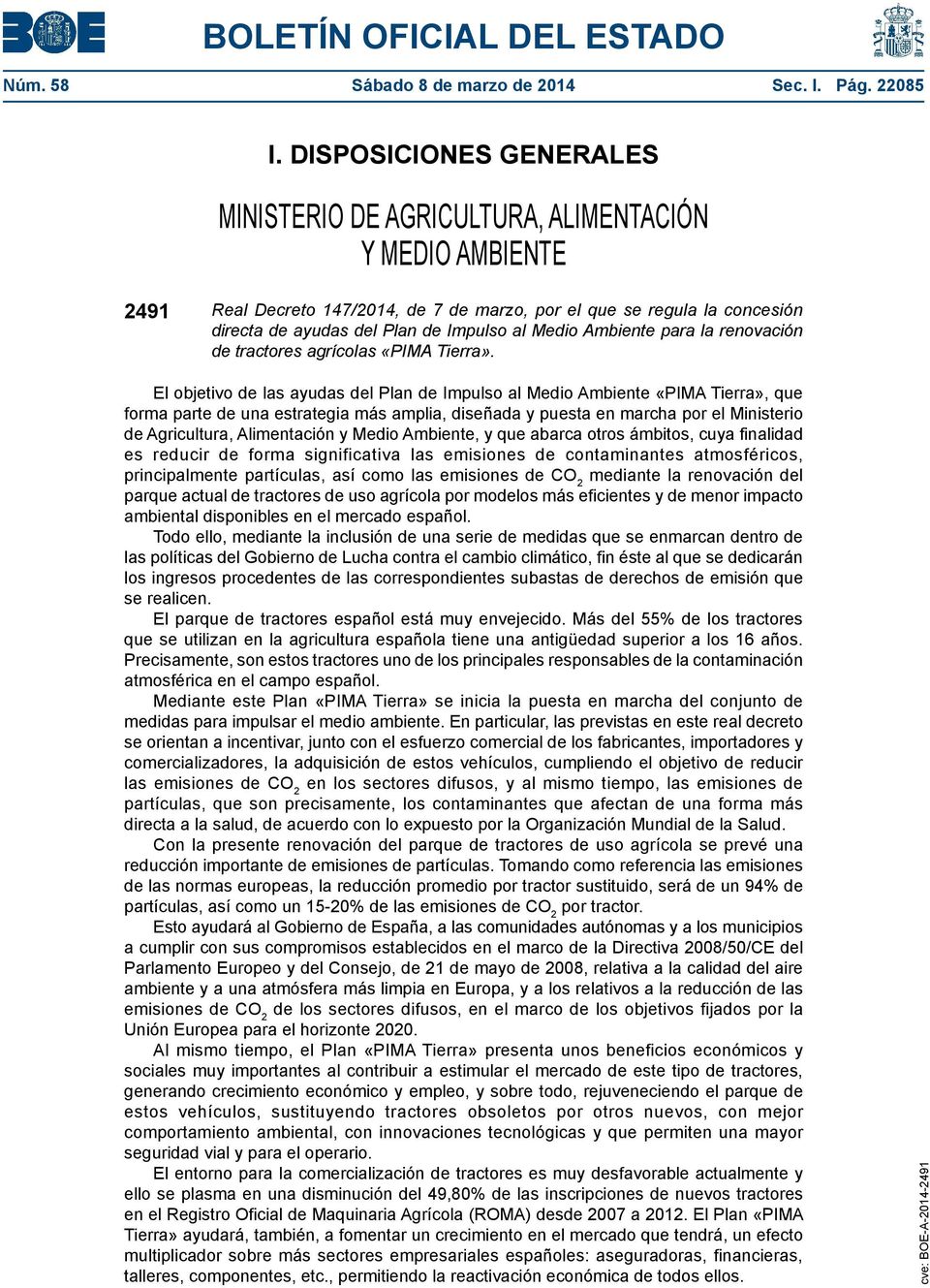 Medio Ambiente para la renovación de tractores agrícolas «PIMA Tierra».