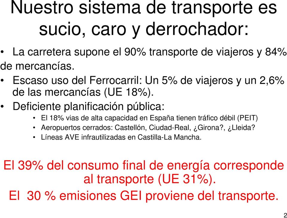 Deficiente planificación pública: El 18% vias de alta capacidad en España tienen tráfico débil (PEIT) Aeropuertos cerrados: Castellón,