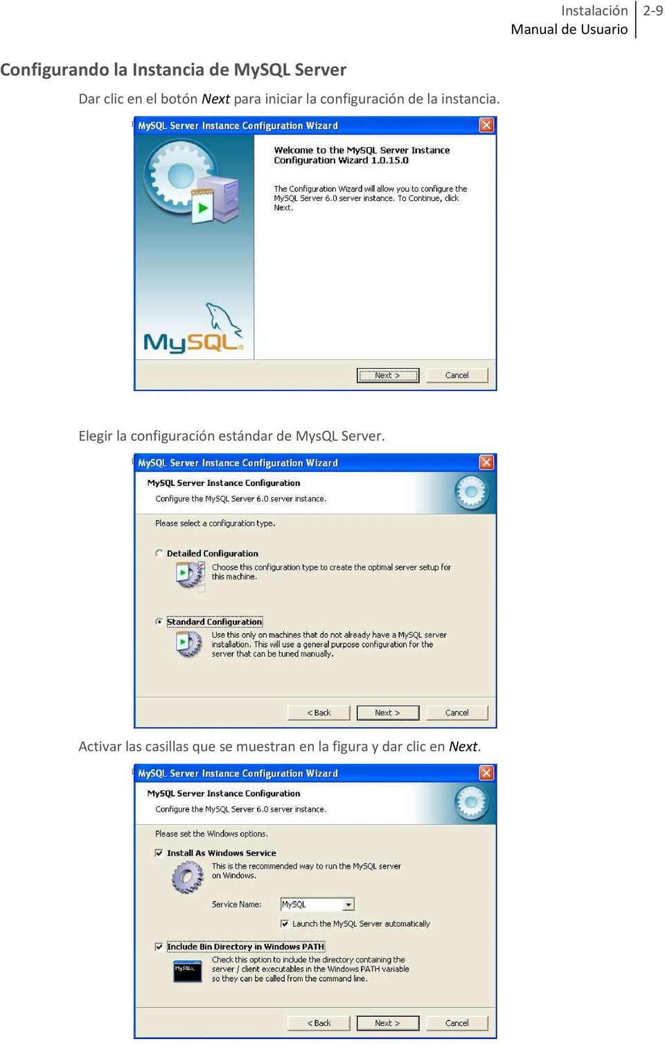 Elegir la configuración estándar de MysQL Server.