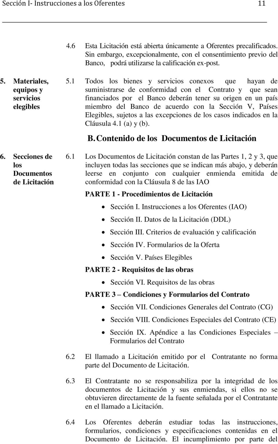 Secciones de los Documentos de Licitación 5.