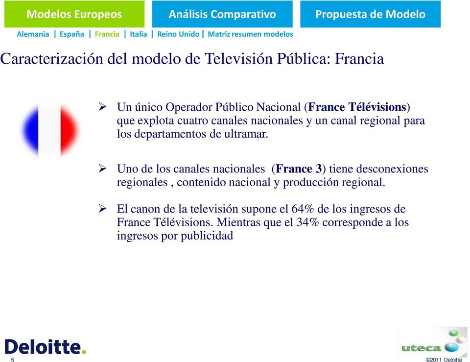 ultramar. Uno de los canales nacionales (France 3) tiene desconexiones regionales, contenido nacional y producción regional.