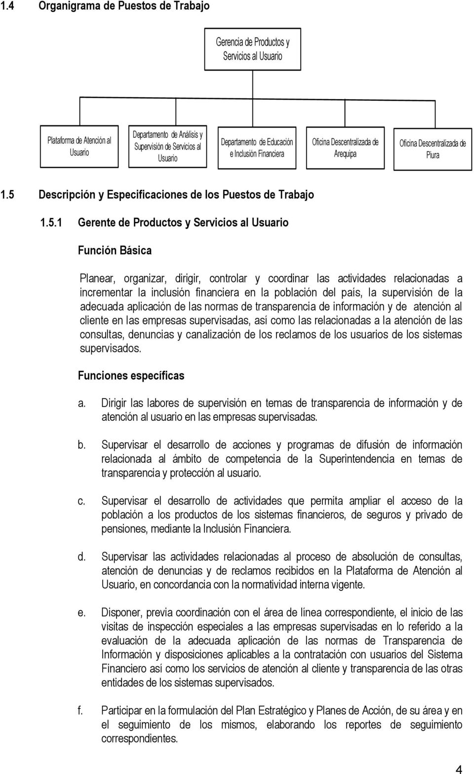 Descripción y Especificaciones de los Puestos de Trabajo 1.5.