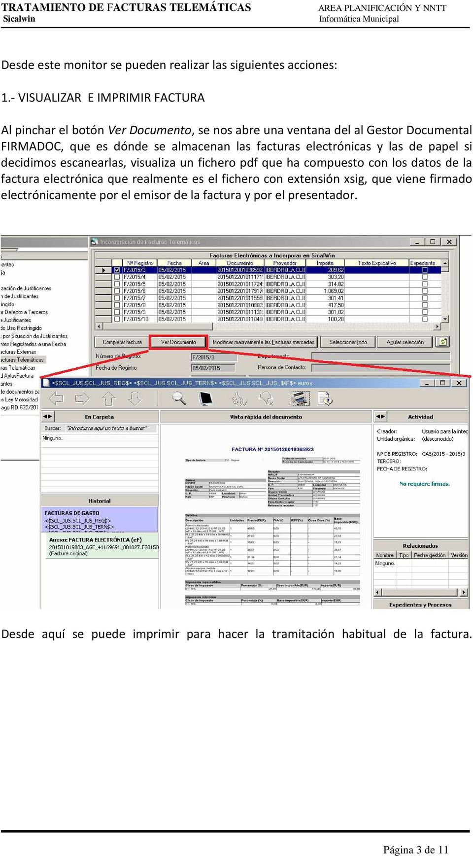 almacenan las facturas electrónicas y las de papel si decidimos escanearlas, visualiza un fichero pdf que ha compuesto con los datos de la factura