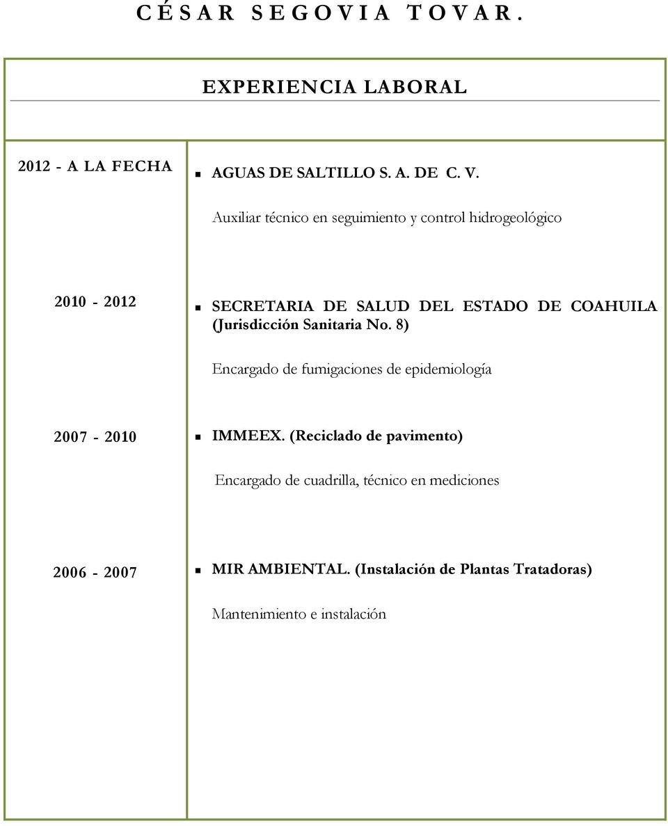 A R. 2012 - A LA FECHA AGUAS DE SALTILLO S. A. DE C. V.