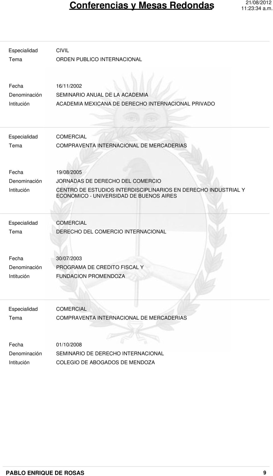 EN DERECHO INDUSTRIAL Y ECONOMICO - UNIVERSIDAD DE BUENOS AIRES DERECHO DEL COMERCIO INTERNACIONAL Intitución 30/07/2003 PROGRAMA DE CREDITO FISCAL Y CAPITACION DE LA SEPYME - IDR