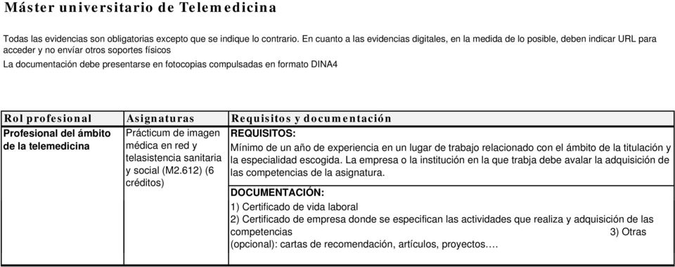 formato DINA4 Rol profesional Profesional del ámbito de la telemedicina Asignaturas Prácticum de imagen médica en red y telasistencia sanitaria y social (M2.