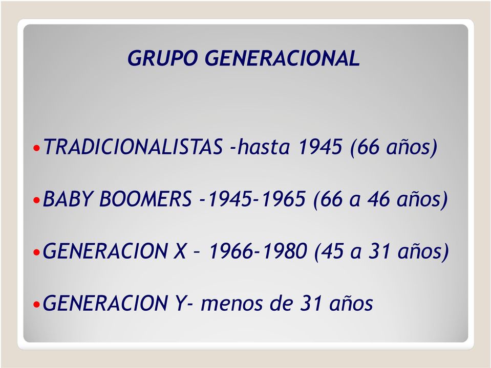 -1945-1965 (66 a 46 años) GENERACION X