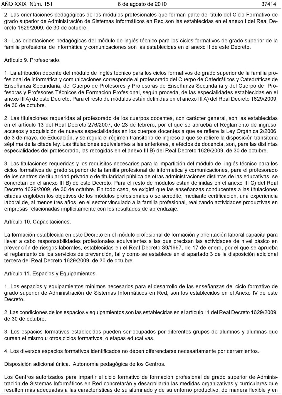 el anexo I del Real Decreto 1629/2009, de 30