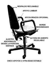 LA SILLA DE TRABAJO Altura ajustable. Profundidad del asiento acorde con las características del usuario. Respaldo ajustable y convexo a la zona lumbar.