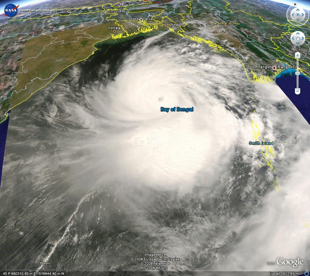 Tifón Nargis sobre la Bahía de Bengala, Mayo 1, 2008.
