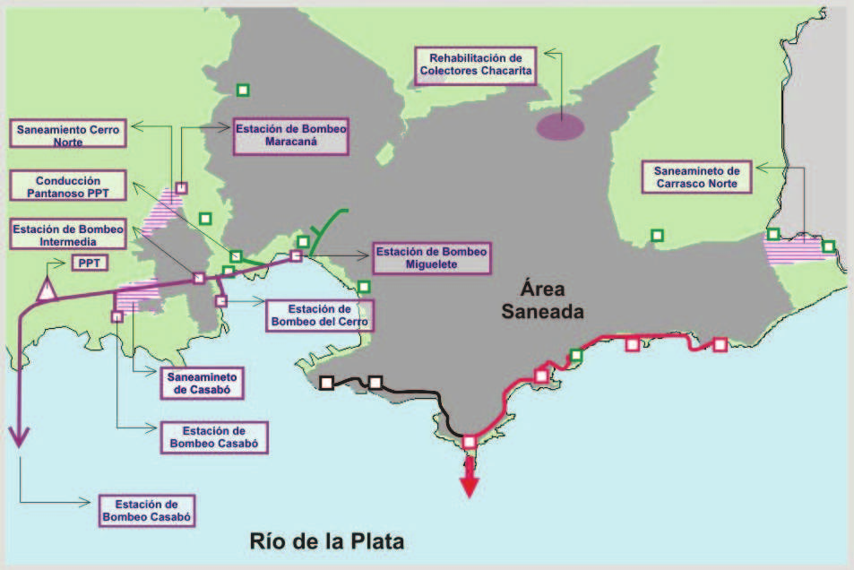 Plan de Saneamiento Urbano IV El Plan de Saneamiento IV (2007 2012) comprende obras de infraestructura para la disposición final de aguas residuales para el oeste de Montevideo, así como la
