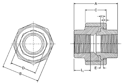 Gama ASTM 125 Accesorios forjados de acero inoxidable Dimensiones S/BS 3799 Material ASTM A-182 Tuercas unión Socket Welding NPS Profundidad del enchufe Distancia entre interior de enchufes de