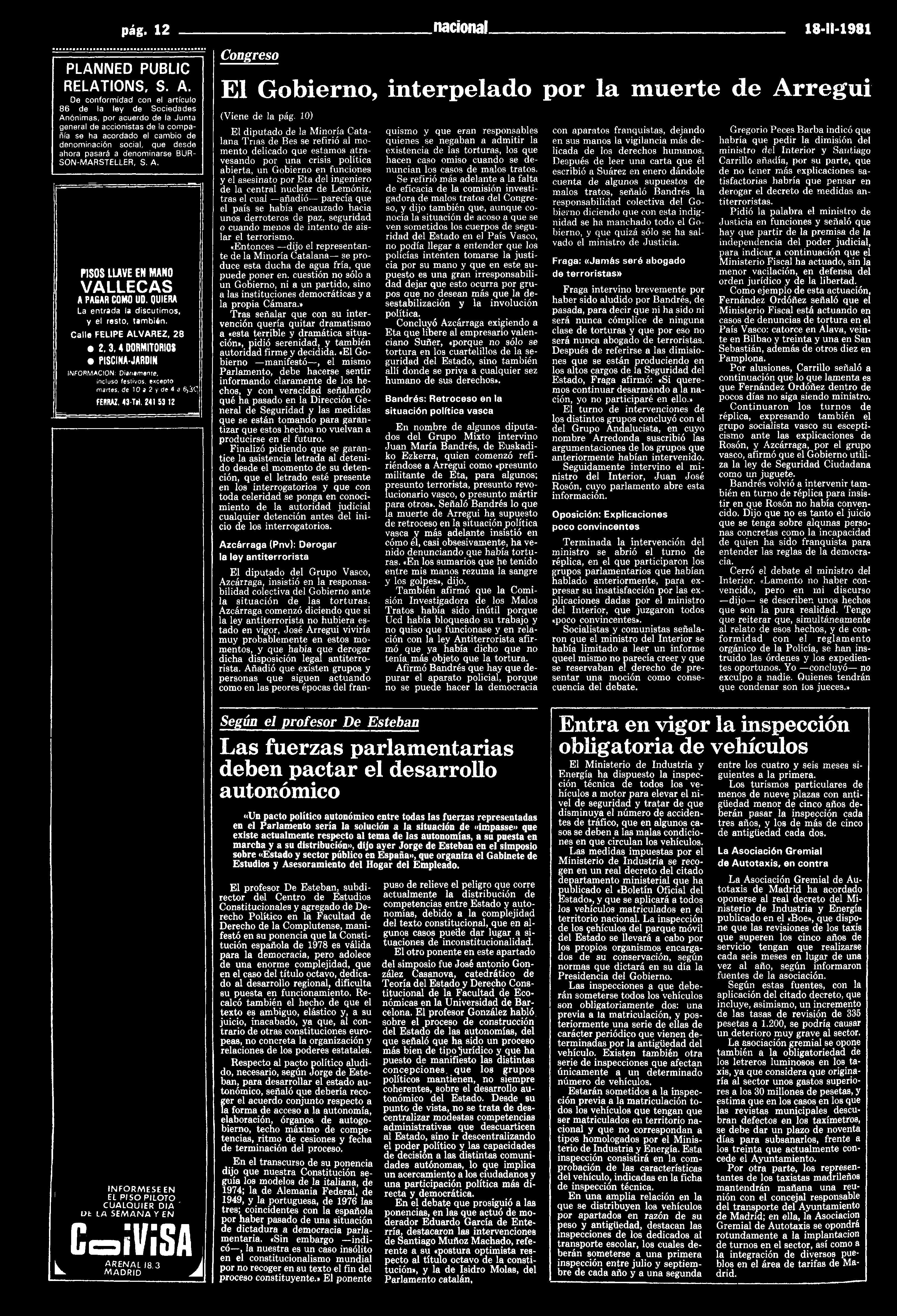 pág. 12 nacional. 18-11-1981 PLANNED PUBLIC RELATIONS, S. A.