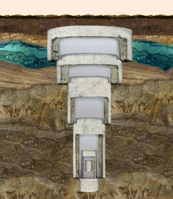 El shale y el cuidado del agua: aislación de acuíferos 04 Amplias medidas de seguridad para aislar las distintas formaciones y los acuíferos Esquema de terminación Acuíferos aislados por cemento y