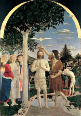 El bautismo de Cristo Piero della Francesca (Piero di Benedetto dei Franceschi; llamado también Pietro Borghese, Borgo del Santo Sepolcro, en el valle alto del Tíber, cerca de Arezzo, h.