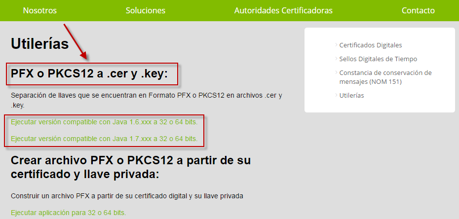 Separación de llaves del archivo.pfx 1- Una vez que ya se tiene el.pfx, es necesario separar las llaves para poder contar por separado con el archivo.cer y el archivo.key.