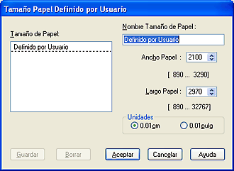 Otra información Definición de los tamaños de papel configurados por el usuario en Windows Definición de un tamaño de papel personalizado Definición de un tamaño de papel personalizado Puede definir