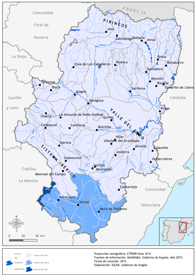 Cuencas y red hidrográfica de Aragón MAPA CUENCAS HIDROGRÁFICAS Y