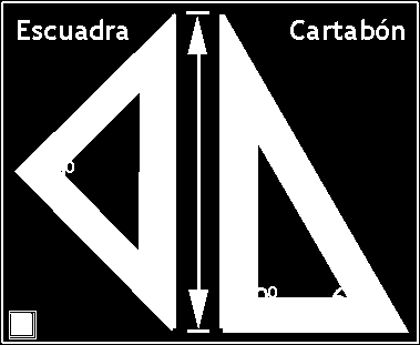 Plantillas. Los ángulos del Cartabón son: 90º, 60º y 30º, y La escuadra es la mitad de un cuadrado con uno de 90º y dos de 45º. Escuadra y Cartabón.