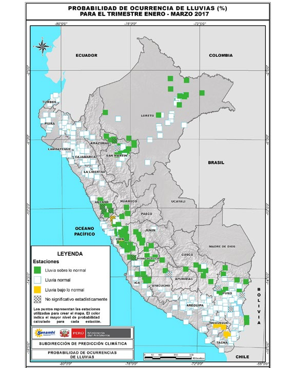 4. 3 Previsión estacional de lluvias El pronóstico de precipitaciones señala acumulados trimestrales sobre lo normal en sectores como la sierra central, sierra sur oriental (Cusco y norte de Puno) y