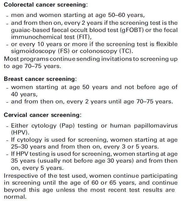 Cancer screening European Code against Cancer, 4th