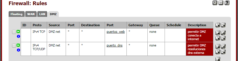 Los equipos de la DMZ y la LAN se pueden conectar a internet (http y dns).