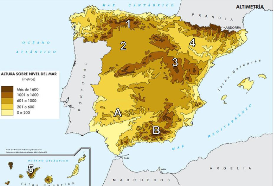 PRÁCTICA RELIEVE 1 A continuación se presenta un mapa de altimetría de España.