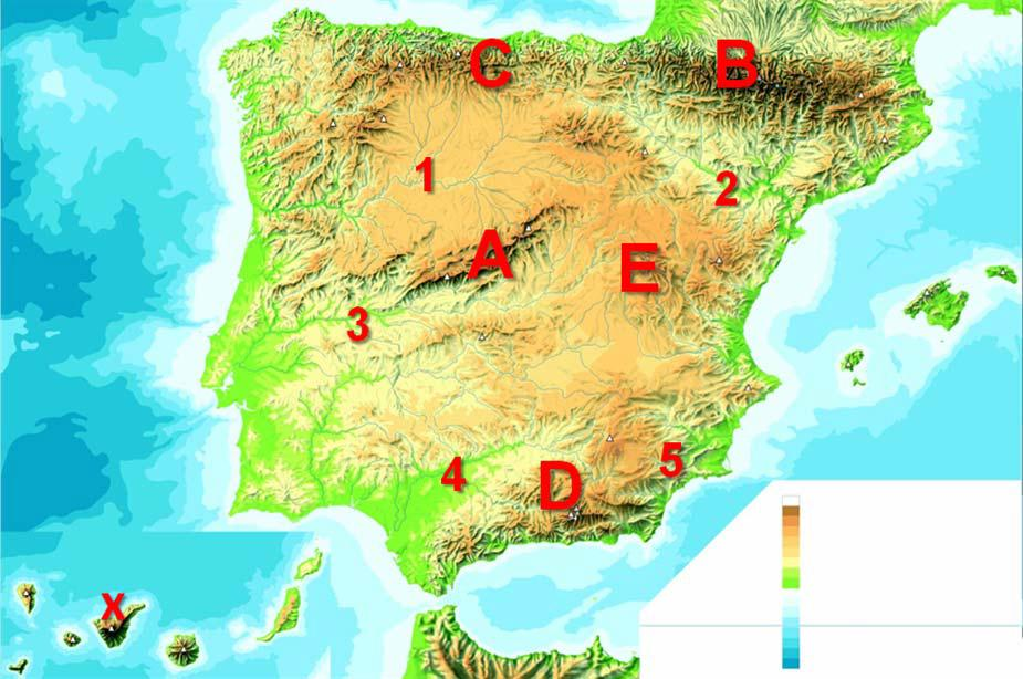 PRÁCTICA RELIEVE 5 La siguiente figura corresponde al mapa físico de España.