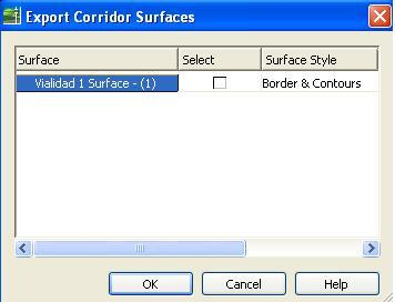 Finalmente, se exporta la superficie creada, mediante el comando Export Corridor