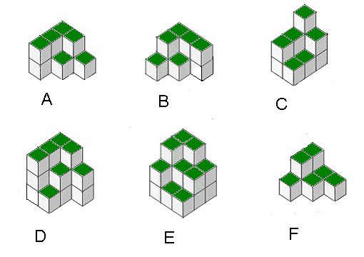 Problema nº 3 (Cubos) a) Observa las seis piezas siguientes. Empareja los bloques que encajen formando un cubo completo de 2x2x2.