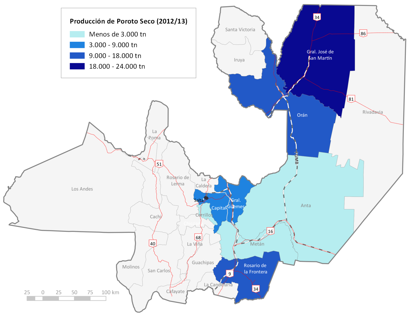 2.4 Complejo Hortícola-Poroto Configuración territorial: Nota: se representa la producción departamental de Poroto Seco que superan una participación del 2% en el total provincial.