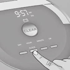 Programación del Roomba Configuración de la hora Debe configurar la hora antes de programar el Roomba para que limpie. Para configurar la hora siga estos pasos: ES 1 Presione el botón CLOCK (Reloj).