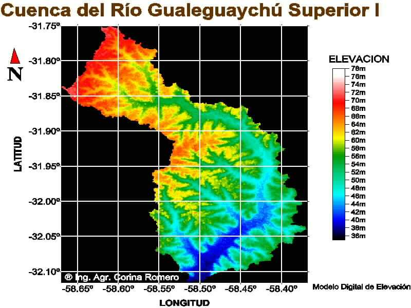 La cuenca superior del río Gualeguaychú (Figura 8) tiene una superficie de 470 km 2, presentando una orientación general norte-sur.