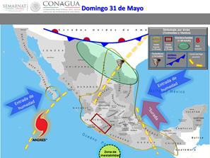 Vientos fuertes con rachas superiores a 50 km/h y posibles torbellinos o tornados: Chihuahua, Coahuila, Nuevo León y Tamaulipas.