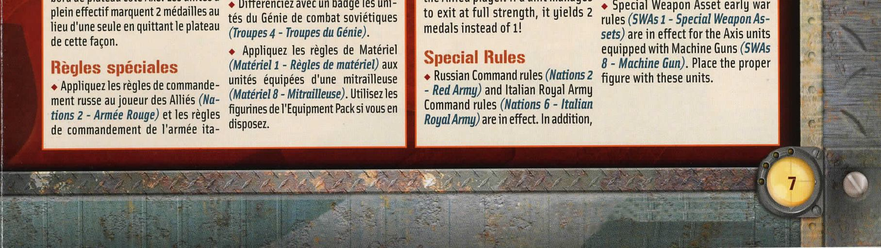 Las reglas de mando rusas (Naciones 2 Ejército Rojo) y las reglas de mando del Ejército Real Italiano (Naciones 6 Ejército Real Italiano) están en vigor.