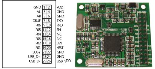 El modulo utilizado es el WT950M0, este módulo es una variación de los chips ISD normales, debido a que estos tienen puerto para memoria extraíble máximo de GB en la cual se puede almacenar sonidos,