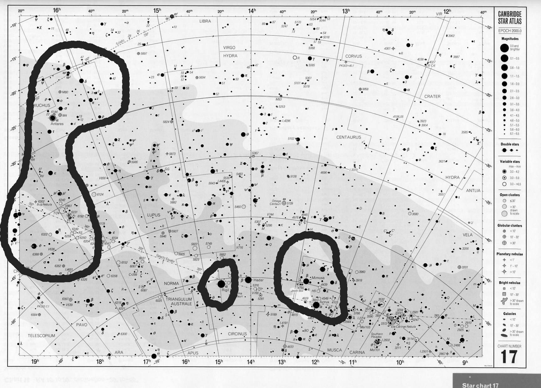 3. (20%) En el siguiente mapa, identifica: a) a constelación Cruz del Sur b) a estrella alfa centauro