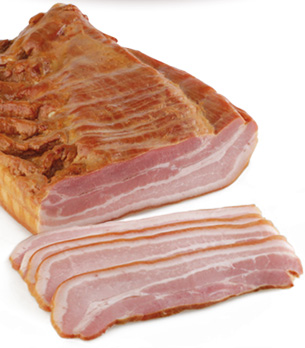 Embutidos VELILLA - Productos: Bacon ahumado Ingredientes: Panceta de cerdo, sal, destrosa, emulgentes(e-451i,e-450iii, y E-452i)gelificante(E-407), corrector de acidez(e-331iii) potenciador del