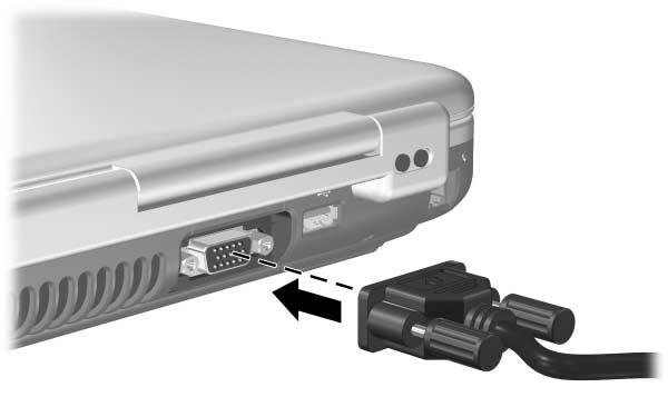 Funciones multimedia Conexión de un monitor, un proyector o un televisor Conexión de un monitor o un proyector Para conectar un monitor VGA o un proyector opcionales al ordenador portátil: 1.